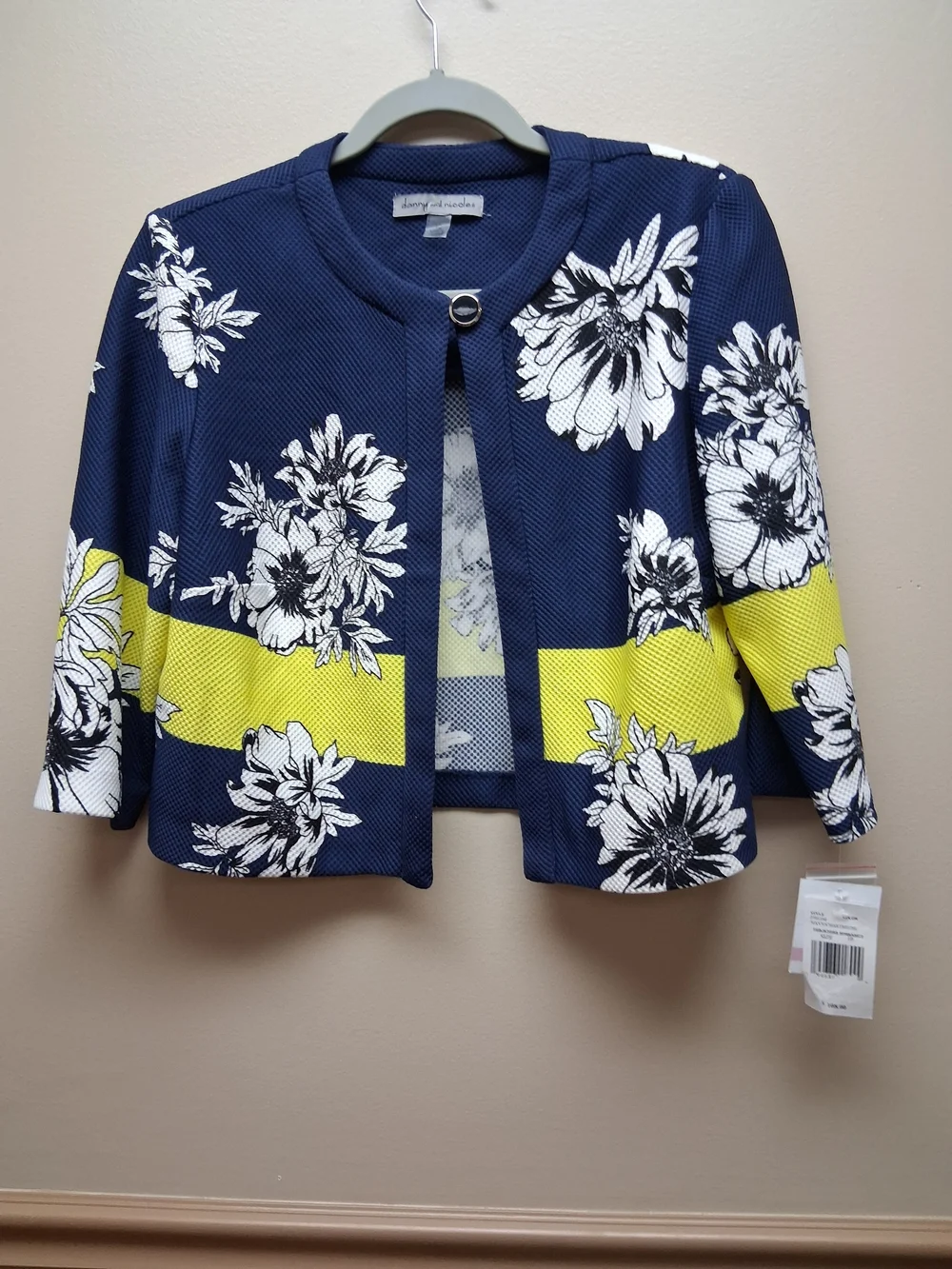 Danny & Nicole Navy Blue Floral Cropped Jacket & Sheath Dress Set Size 10 NWT
